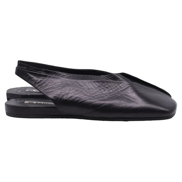 Jil Sander Shoes - Jil Sander Square-Toe Slingback Flats in Black Leather